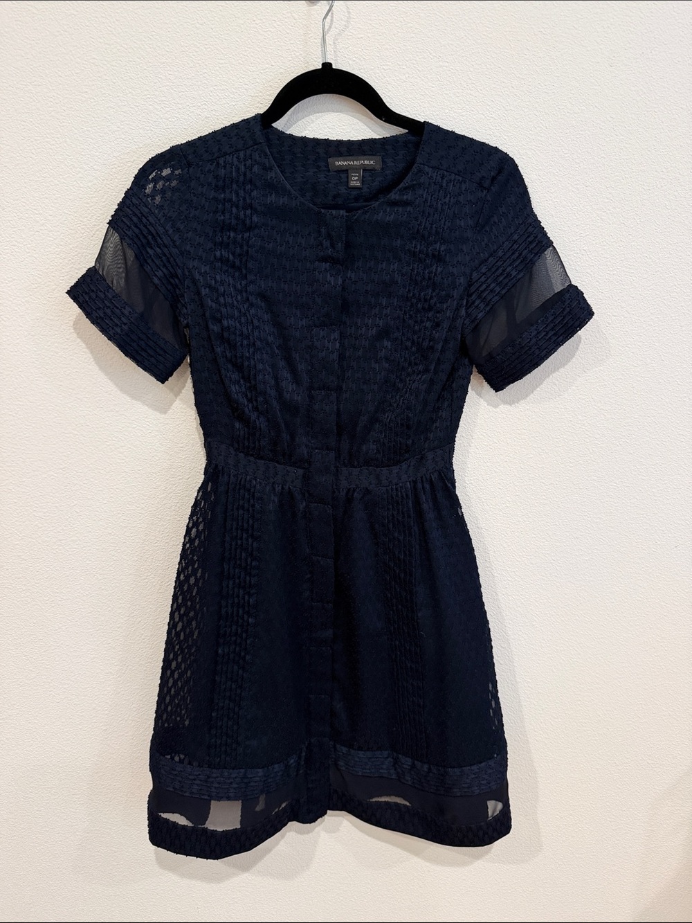 Banana Republic Navy Lace Short-Sleeve Fit & Flare Mini Dress